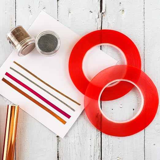 BAOFALI 4Pcs Double Sided Red Line Tape；2 Size Heat Resistant Super Sticky AdhesivesPerfect for Adhering Ribbon, Glitter, or Microbeads, Foiling, Making Boxes and Envelopes, DIY Scrapbooking