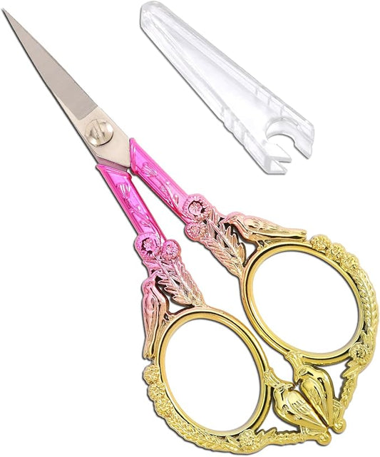 YOUGUOM Sewing Embroidery Scissors, Small Precision Shears | 4.6in, Pink, Sharp Tip for Craft, Needlework, Cross Stitch, Yarn, Paper, Thread Cutting, Cute Bird DIY Kit, with Cover