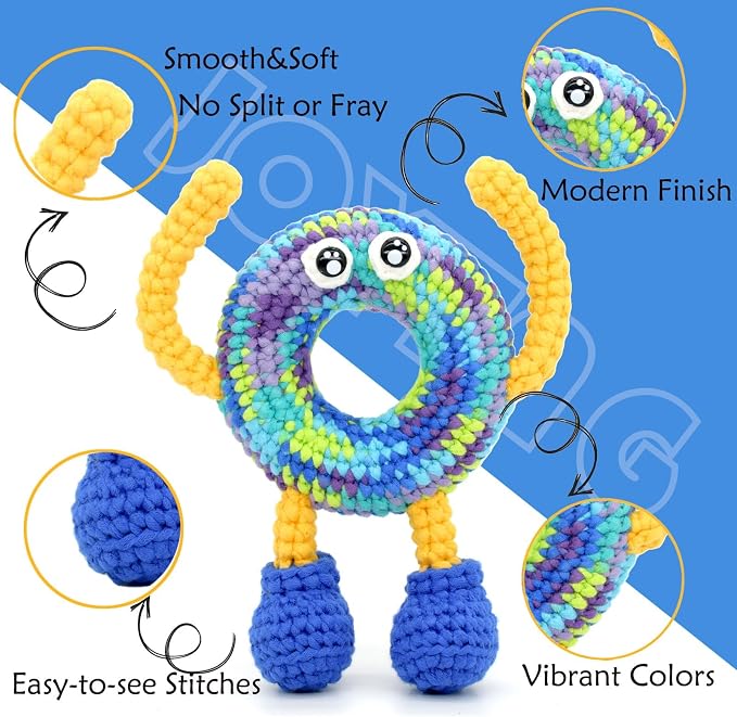 3 Pack Rainbow Beginner Crochet Yarn for Crocheting Knitting Multicolor Cotton Crochet Yarn for Beginners with Easy-to-See Stitches Cotton-Nylon Blend Easy Yarn for Beginners(Neon Green Blue)
