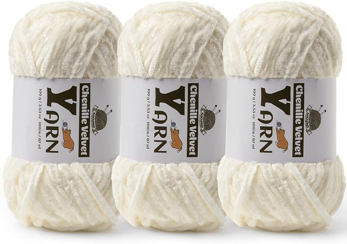 Chenille Crochet White Yarn 3 Pack