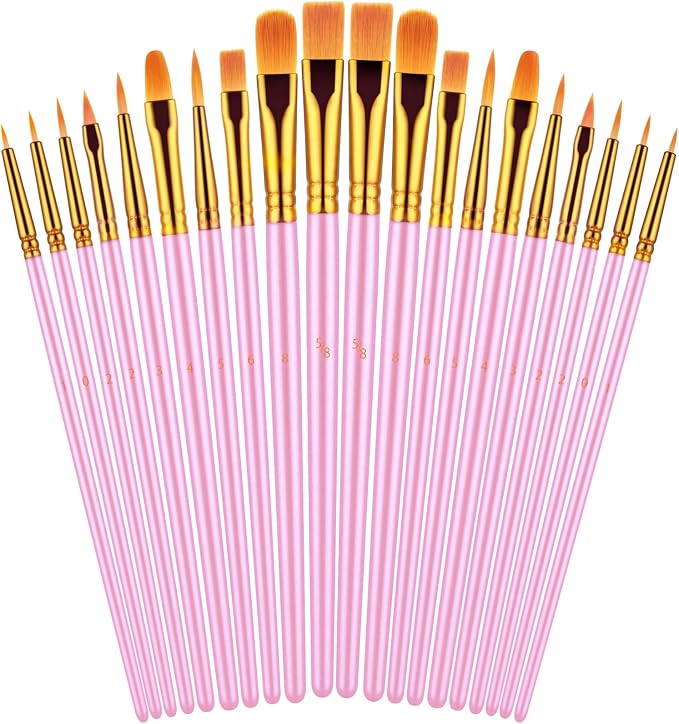 Artstorys Paint Brushes Set, 20 Pcs Acrylic Oil Watercolor Painting Brushes | Artist Paintbrushes (Nylon Hair Wood Handles) for Adult Drawing, Great for Face, Rock & Canvas, Arts Craft Supplies, Pink