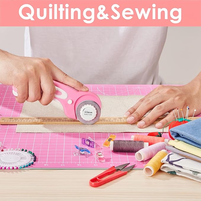 HEADLEY TOOLS 18"x24" Thickened Self Healing Cutting Mat, A2 Rotary Cutting Sewing Mat for Crafts, Double Sided 5-Ply Table Cutting Board for Fabric Quilting Patchwork Arts Hobby Project, Pink/Purple