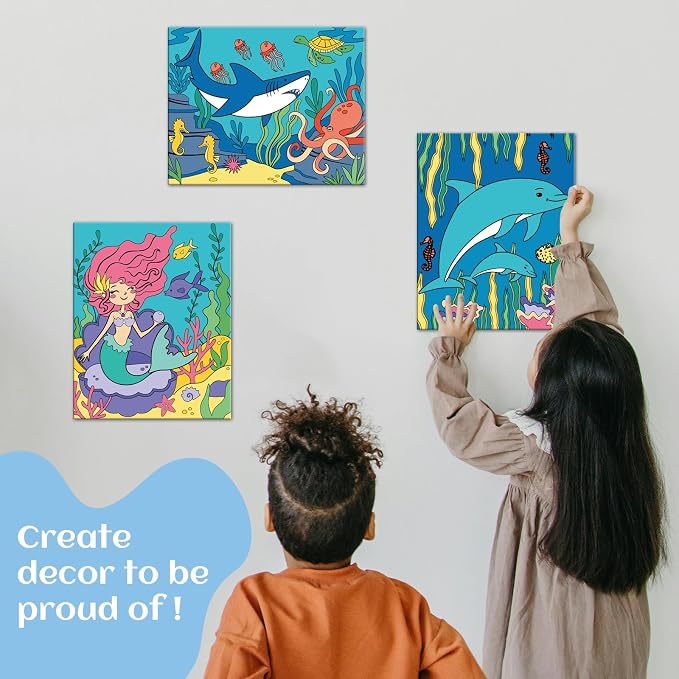 goldentime 3 Pack Kids Paint by Numbers Ages 4-8-12 Includes 8x10 inch Framed Canvas with 19 Acrylic Paints, 5 Brushes Fun and Easy Predrawn Canvas for Painting Kids