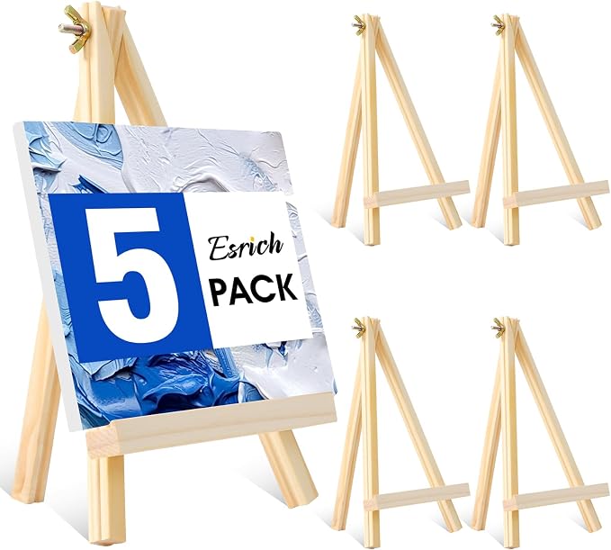 ESRICH 5 PCS 9in Easel for Painting, Easel Stand for Paint Canvas | Wood Easel Stand for Sign,Tabletop Easels for Painting, Small Art Easel Canvas Stand Photo Display Holder for Kids Adults