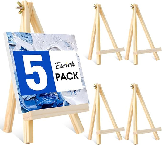ESRICH 5 PCS 9in Easel for Painting, Easel Stand for Paint Canvas | Wood Easel Stand for Sign,Tabletop Easels for Painting, Small Art Easel Canvas Stand Photo Display Holder for Kids Adults