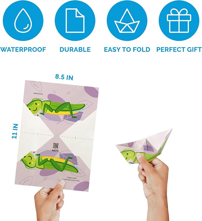 WOYS Floating Origami Boats | Insects Set | Waterproof Reusable Paper | Screen-Free DIY Arts & Crafts Activity & Gift | 5 Sheets | Bath, Pool & Indoor Play