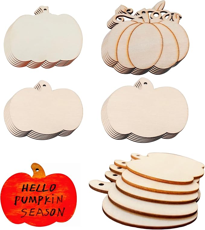 48PCS Unfinished Wood Pumpkin Cutouts with Sling Hole