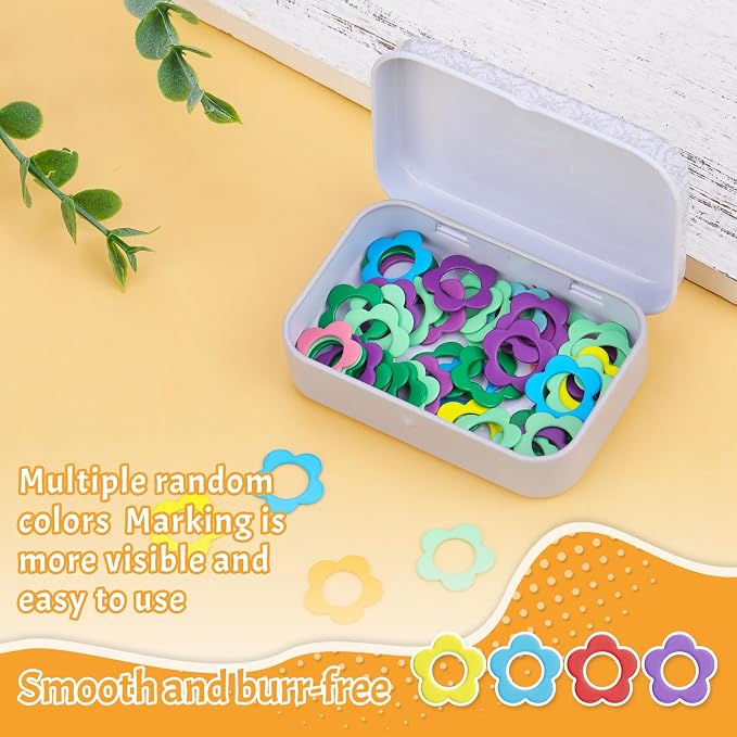 Jmuiiu Flower Metal Stitch Markers, 50Pcs Metal Crochet Stitch Markers | Colorful Crochet Markers, Stitch Marker Ring for Knitting Crocheting Clothing Tag DIY Craft Project with Storage Box