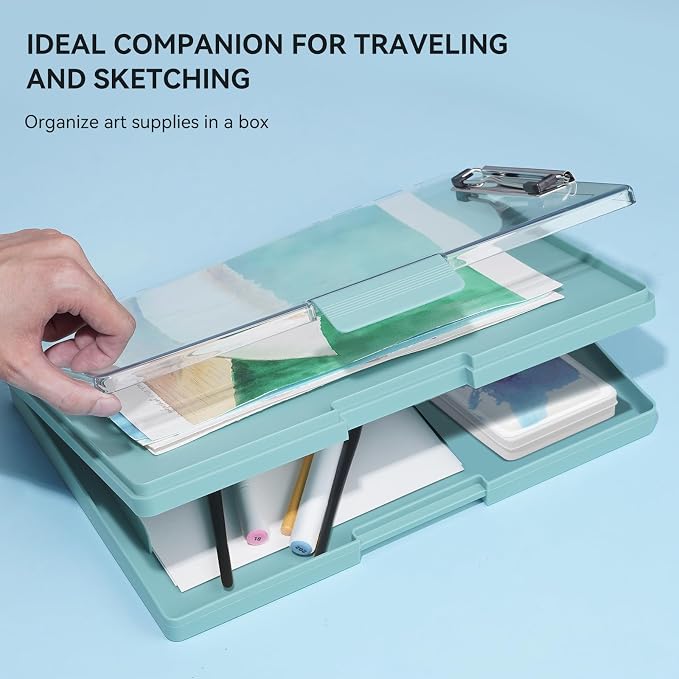 Travel Watercolor Paint Set, Watercolor Set Includes 24 Colors Solid Watercolors + 7.5x7.5 inch 100% Cotton Watercolor Paper(20 Sheets) + 1 Watercolor Brush + Green Double Layer Organizer