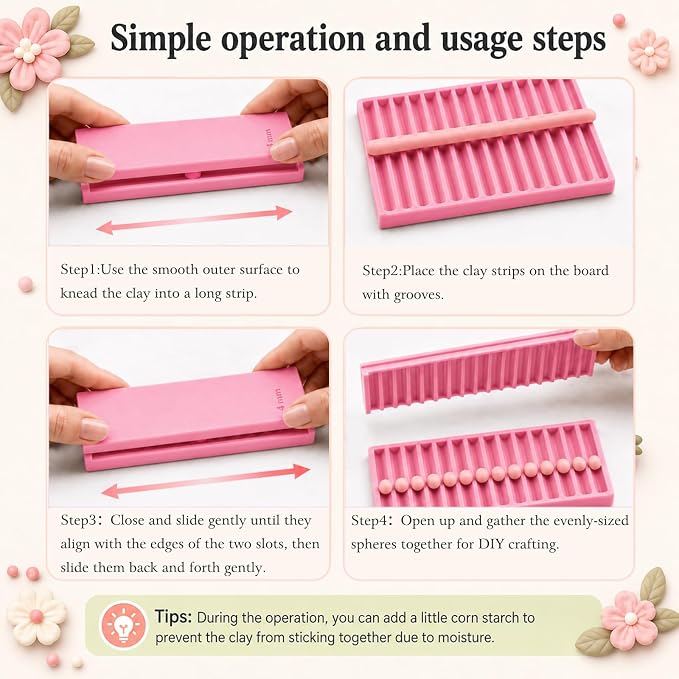 Mini Polymer Clay Bead Maker（2＆2.5＆3mm）, 3D Print Clay Ball Maker, 3D Ball Maker for Nails, Clay Beads Roller Bead Shaping Tool Clay Molds for Jewelry Making DIY Bracelet Necklace Craft（Pink）