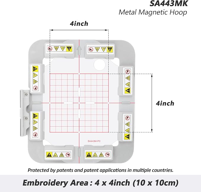 Sew Tech Magnetic Embroidery Hoop for Brother, 4x4in 100x100mm Bar SA443 | Fits PE900 SE2000 PE800 PE780D PE770 PE700 SE2100 SE1950 SE1900 NS1250E NS2850D Brother; Baby Lock Bloom Accord Ellure