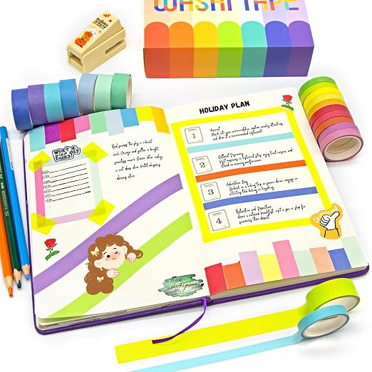 WAPETASHI Washi Tape Set - 40 Rolls, 2 Sizes Rainbow Decorative Tape for Journaling & Scrapbooking