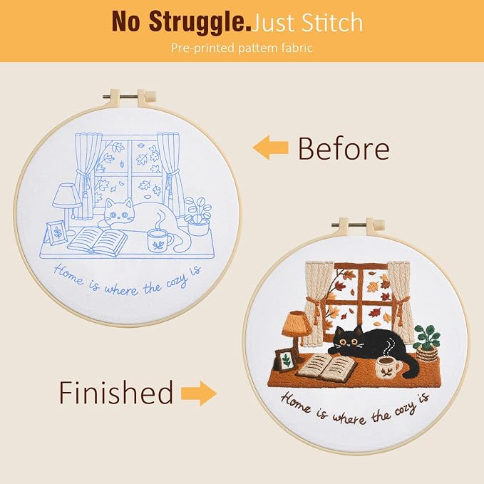 Zepiany Embroidery Kit for Beginners Cat All in One Cross Stitch Starter