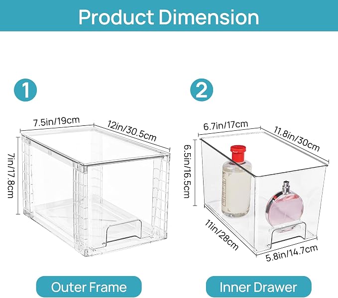 Vtopmart 8 Pack Large Stackable Storage Drawers,Clear Acrylic Drawer Organizers with Handles, Easily Assemble for Fridge, Bathroom,Kitchen Undersink,Cabinet,Pantry Organization and Storage | Acrylic Drawer Organizers, With Handles, Easily Assemble, For...