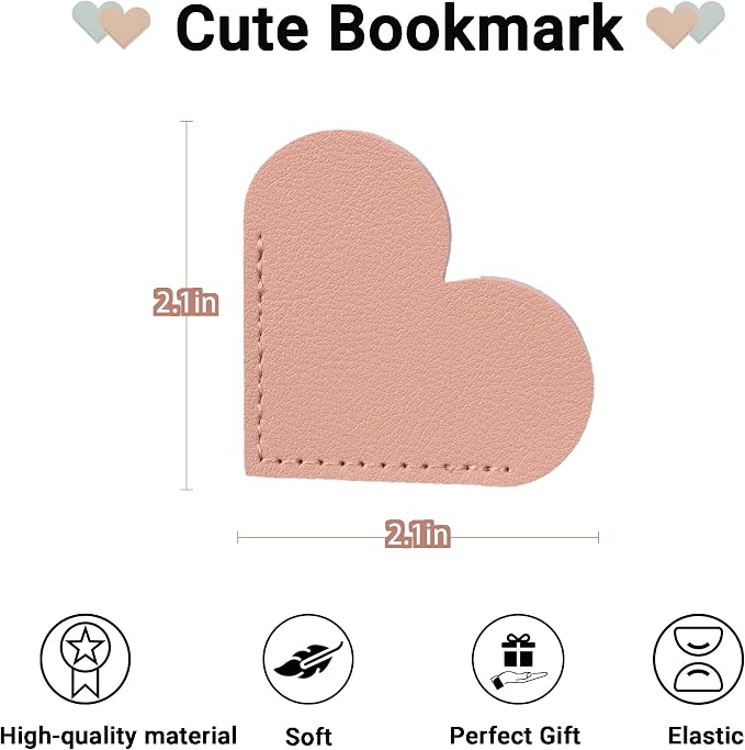 Yuoyar 30 Packs Leather Heart Bookmarks for Book Lovers, Cute Gifts (Solid Color)