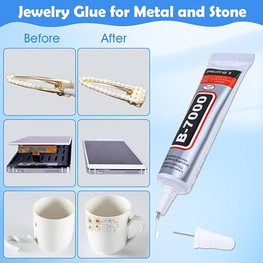 B7000 Glue Clear for Rhinestones, 4pcs 15mL Strong Adhesive B-7000 Jewelry Bead Gem Glue with Precision Tip, Quick Dry Bedazzling Adhesive for Jewelry Making Clothe Fabric Shoes DIY Crafts Nail Art