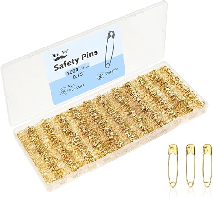 Mr. Pen- Small Safety Pins, 0.75 Inch, 1500 Pack, Nickel Plated Steel, Gold