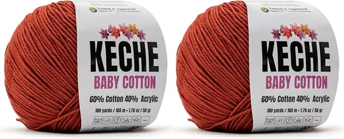 Keche Baby Cotton, 60% Cotton 40% Acrylic Yarn, Soft Cotton Yarn for Crochet and Knitting, Amigurumi Yarn 4 Skeins/Balls [1.76 Oz (50g) / 180 Yrds (165m)] x 2 Terracotta