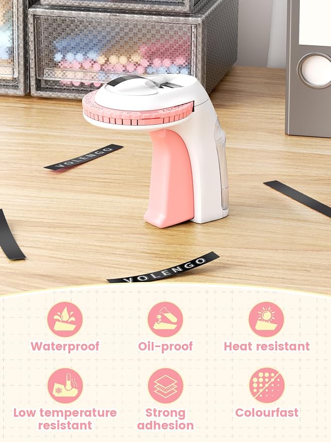 Pink Embossing Label Maker, Scrapbook Junk Journal Supplies, Retro Embosser | Vintage Embossed Manual Labelmaker with 10 Rolls 3D Tapes, for Home Use DIY Crafts & Scrapbooking, VolenGo Omega S