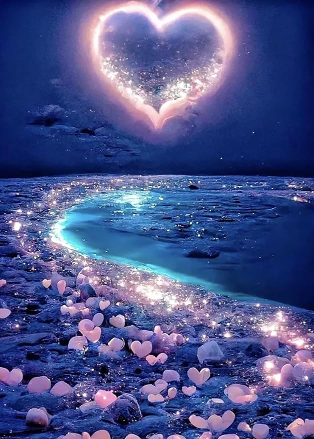 5D Diamond Painting Kits for Adults, Love Heart Beach Diamond Art Kits