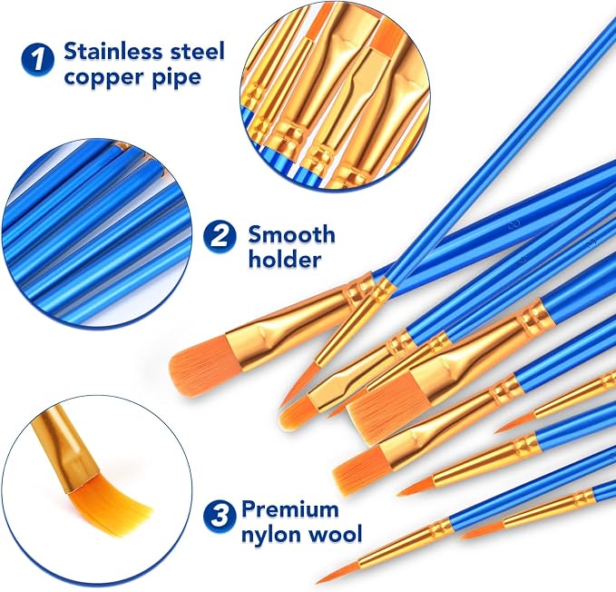 ESRICH 160PCS Paint Brushes, Paint Brush for Acrylic Painting | Artist Paintbrushes for Oil Watercolor, Body Face Rock Canvas, Small Paint Brushes for Kids