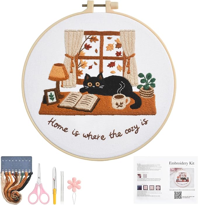 Zepiany Embroidery Kit for Beginners Cat All in One Cross Stitch Starter