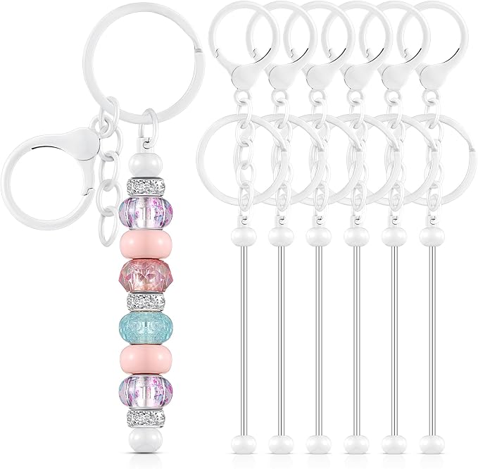 Huwena 6 Pcs Beadable Keychain Bars Metal Blanks DIY Crafts Jewelry Gift
