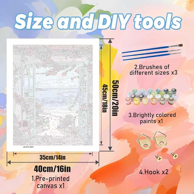Yunruily Paint by Numbers Kits for Adults - Paint by Numbers for Adults Canvas,Beach Landscape Paint by Number Adult for Gifts Home Wall Decor 16x20inch