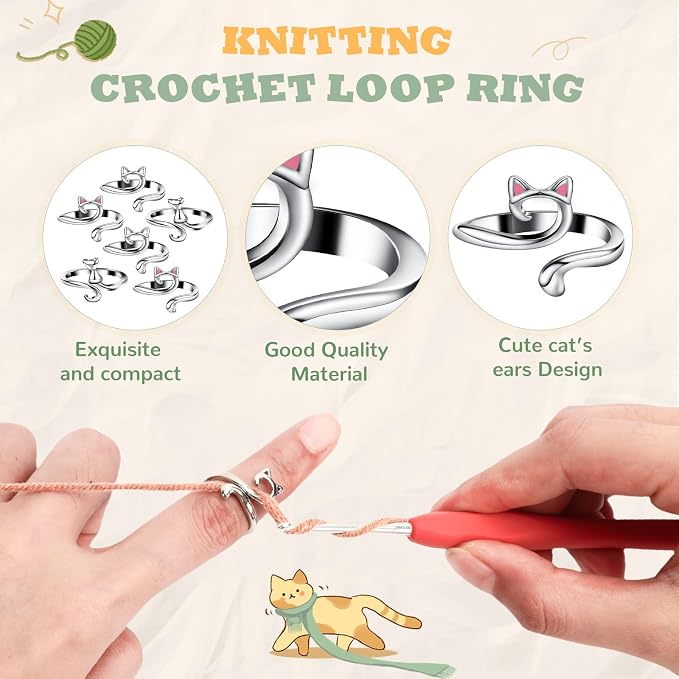6Pcs Knitting Crochet Tension Ring for Fingers with Box | Metal Open Crochet Ring, Adjusts for Finger Tension, Speeds Up Braided Knitting Work, Ideal Gifts for Mom Grandma Crocheters