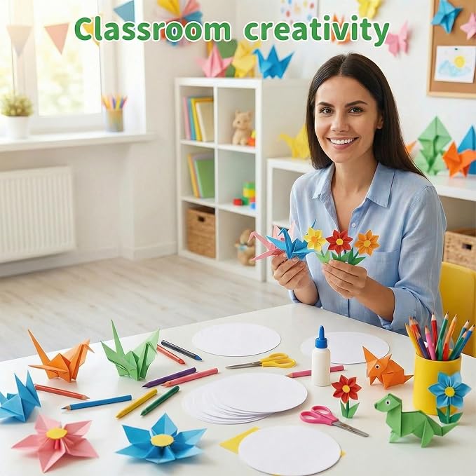 Koogel 300 Sheets Circle Origami paper, 6 Inches Craft White Copy Paper, for Arts and Crafts Making, Student Back to School Supplies