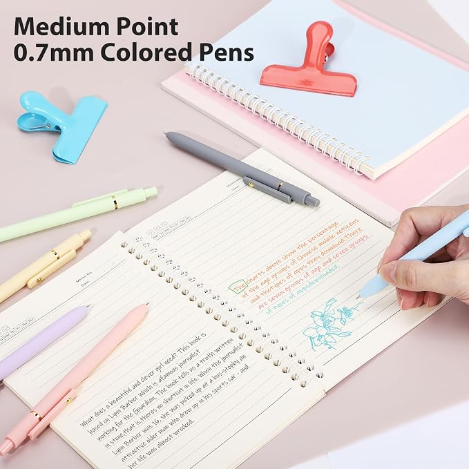 FIOVER Colored Gel Pens 12 Pack 0.7mm Medium Point Pens for Journaling