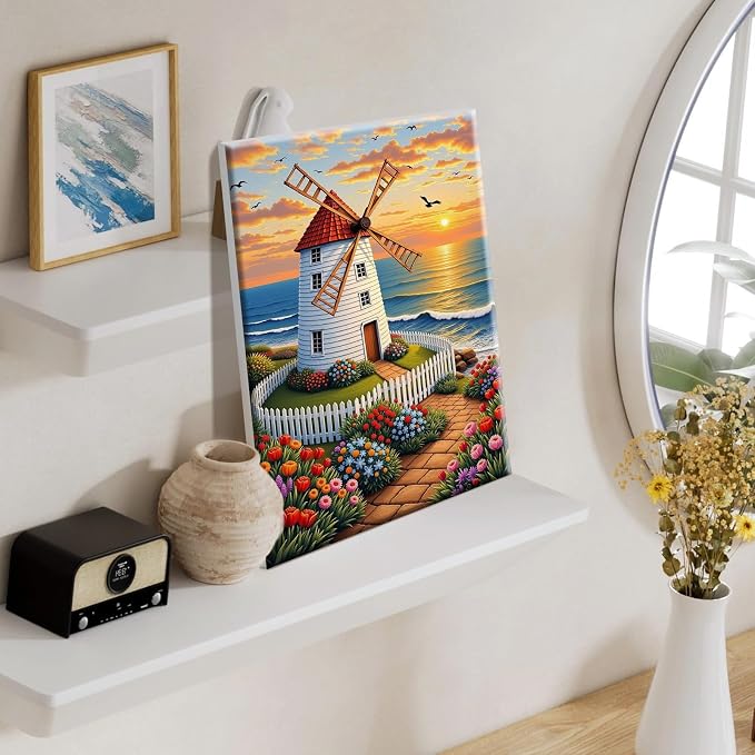 SparkGlow Windmail Paint by Number Kits for Adults with Frame, 8×12 Inch | Sunset Landscape Painting by Numbers, Premium Materials, Fun and Relax, Include Easel, Number Painting for Gift, Home Decor