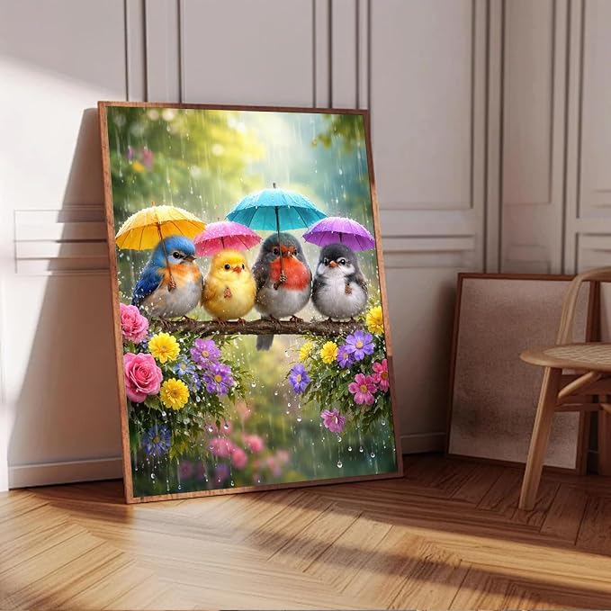 PHANTASYART Birds Paint by Number Framed with Wooden Easel 12x16inch | Birds Adult Paint by Numbers, Bird Canvas Paint by Numbers for Adults, DIY Acrylic Adult Paint by Number Kits on Canvas