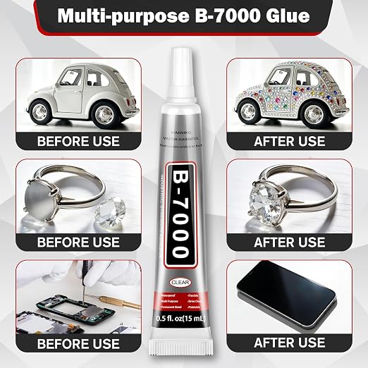 B-7000 Glue Clear with Precision Tip, 15ml 10 Pack Multi-Function Craft Adhesive, Waterproof Strong Bond Glue for Jewelry Making, Rhinestones, Bedazzling, Crafts, Shoes, Fabric, Phone Repair
