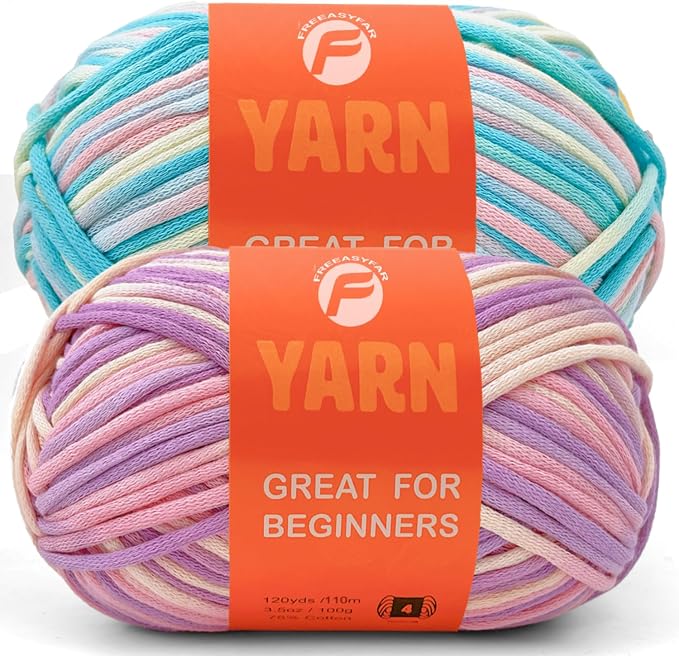 2 x 3.5Oz/120yds Beginner Easy Yarn for Crocheting and Knitting;Worsted-Weight Medium #4;Cotton Blend Yarn for Beginners Amigurumi DIY(Periwinkle+Blue,2 Skein)