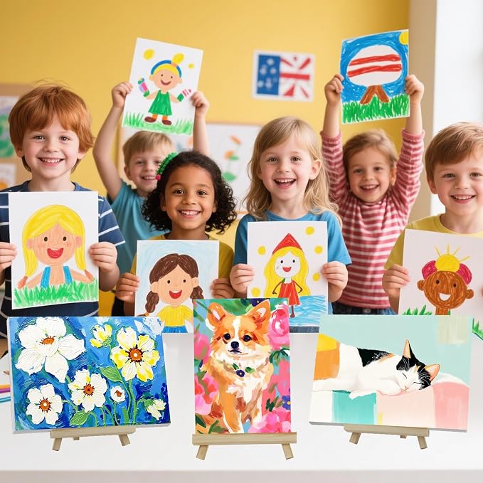 4 Pack 9 Inch Wooden Easel Stand, Portable A-Frame Tabletop Display Easel for Painting, Canvas, Signs,Photos, Art Easel for Kids, Students, Beginners（Need Assemble）