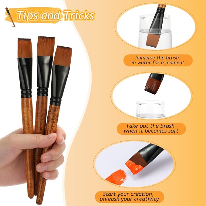 Meanplan 6 Pcs Flat Paint Brushes Bulk 1 Inch Paint Brushes for Acrylic Painting Watercolor Acrylic Synthetic Nylon Craft Artist Brush for Oil Fine Crafts Face Body Art Painting(6 Pcs)