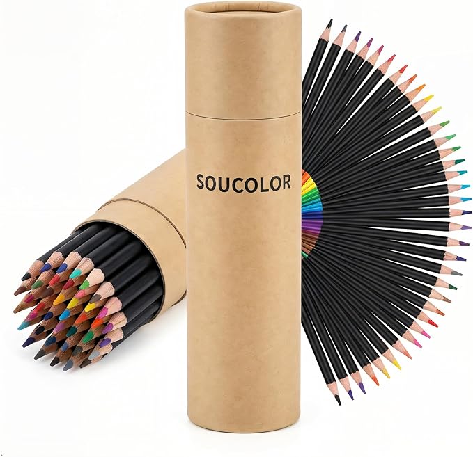 Soucolor 72 Colored Pencils Set - Art Color Pencils for Adult Coloring Book | 72 Vibrant Oil-Based Colors, Soft Blendable leads, Smooth Laydown, Break-Resistant,— Coloring Books, Sketching, Adults.