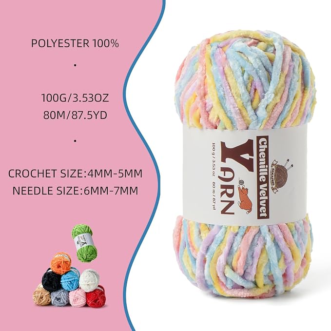 Chenille Crochet Macaron Yarn 4 Pack