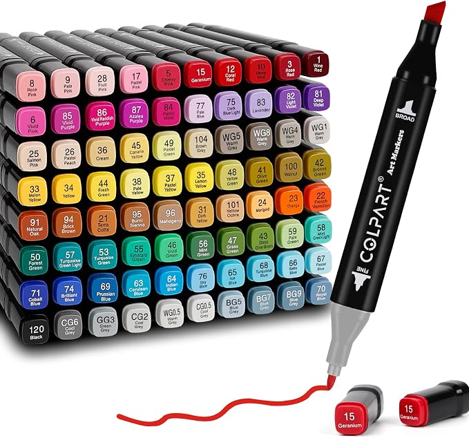 colpart 80 Colors Alcohol Markers Dual Tip Art Marker Pens for Adult Coloring Painting Supplies Perfect for Painting, Coloring, Sketching and Drawing Christmas Gift Ideas