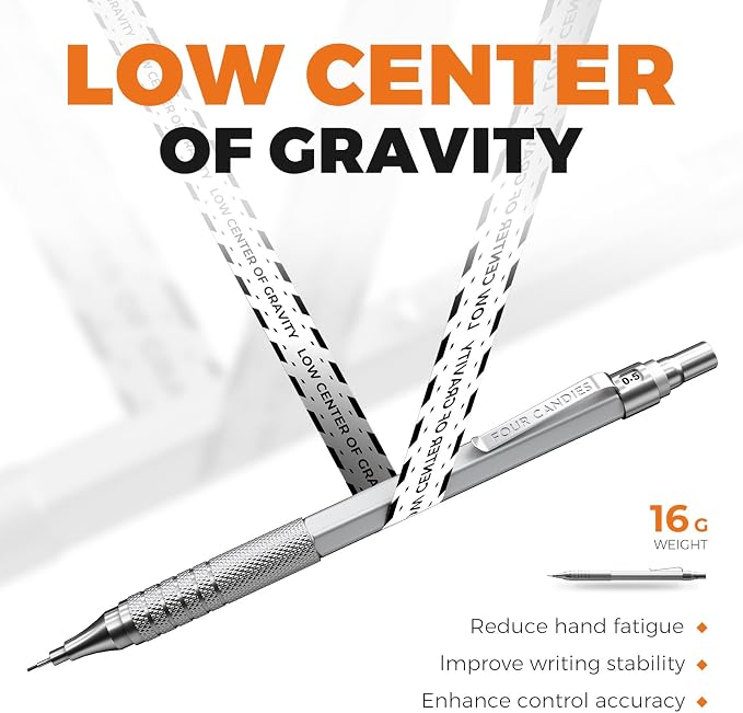 2PCS Metal Mechanical Pencil Set, 0.5mm+0.7mm, Storage Case, Silver