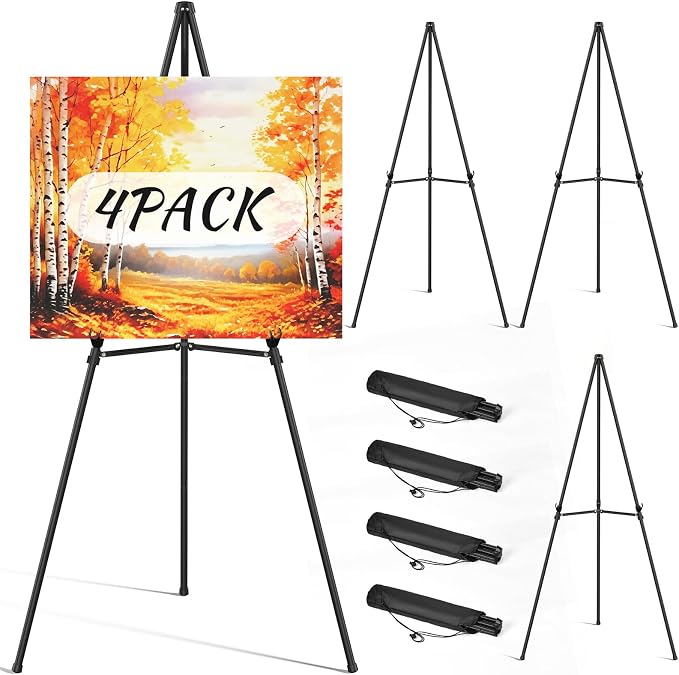 Easel Stand for Sign Portable,66" Easel Display Stand Metal, Adjustable Easels for Display,Wedding Signs, Posters-Black(4 Pack)