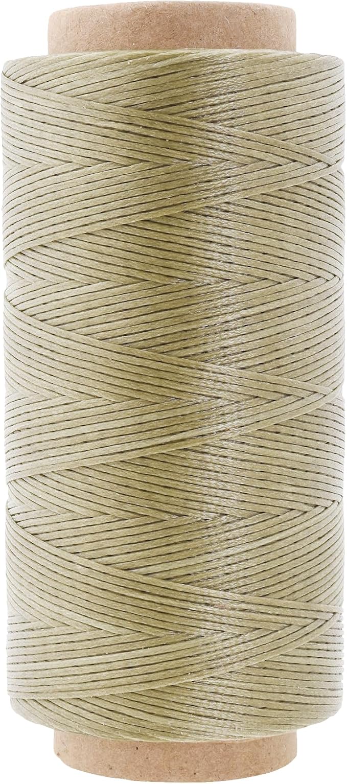 Mandala Crafts 210D 1mm Beige Flat Waxed Thread for Leather Sewing