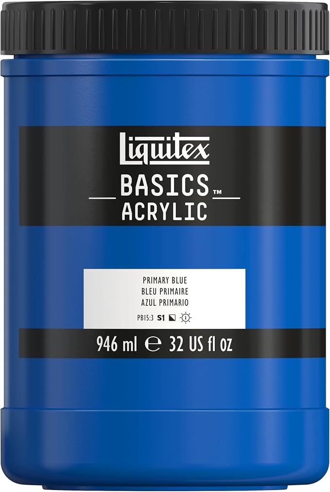 Liquitex BASICS Acrylic Paint, 32-oz Jar, Primary Blue | Medium Viscosity, Satin Finish, Lightfast, Fine Art Pigments, Range of Opacities, Easy Blending