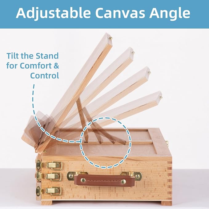 Portable Beechwood Table Easel with 3 Storage Drawers | Desktop Sketch Box Art Easel, Adjustable Tabletop Painting Stand for Teens and Adults