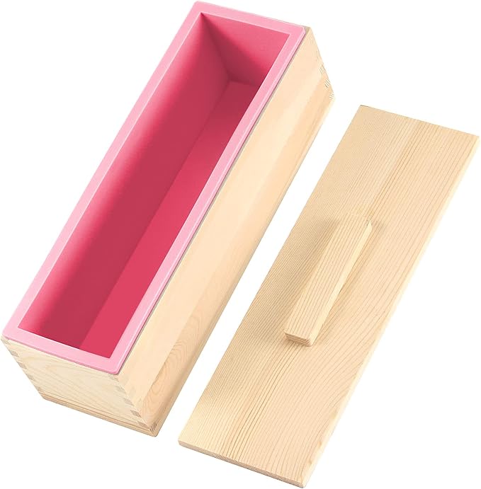 ZOENHOU 3PCS 42 oz Pink Soap Molds, Flexible Rectangular Silicone Soap Making Molds Kit with Wood Box DIY Tool Set for Soap Making Supplies