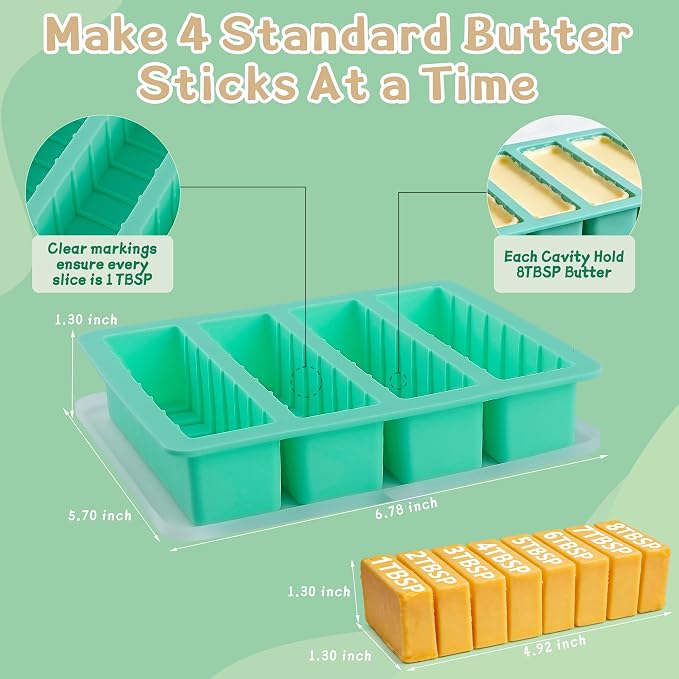2Pack Silicone Butter Mold Tray with Lid,Non-Stick Butter Mold Tray with Measurements,Butter Mold for Homemade Butter Fits Standard Butter Stick Size,Ideal for Energy Bar, Ice Cube