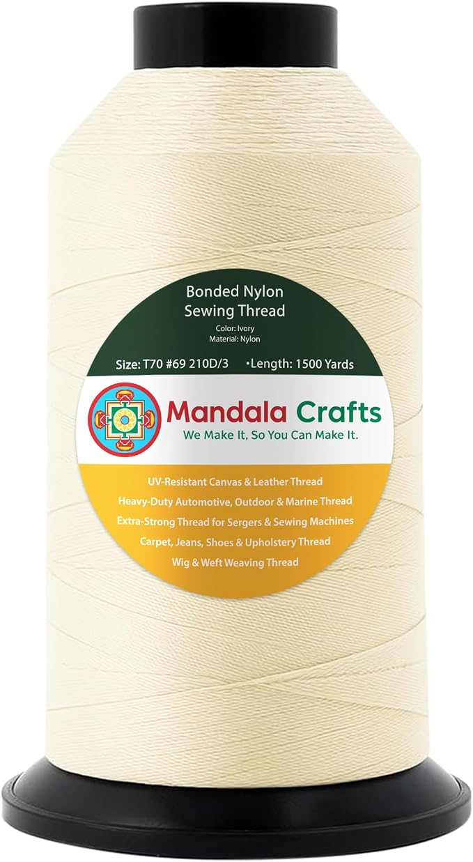 Mandala Crafts Size 69 210D T70 Ivory Bonded Nylon Thread, 1500 YDs