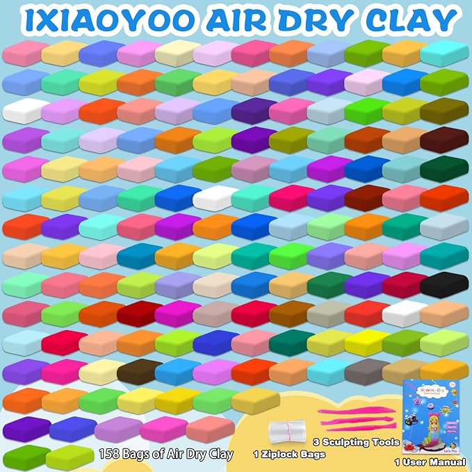 Ixiaoyoo Air Dry Clay, 158 Colors Foam Modeling Clay for School Projects