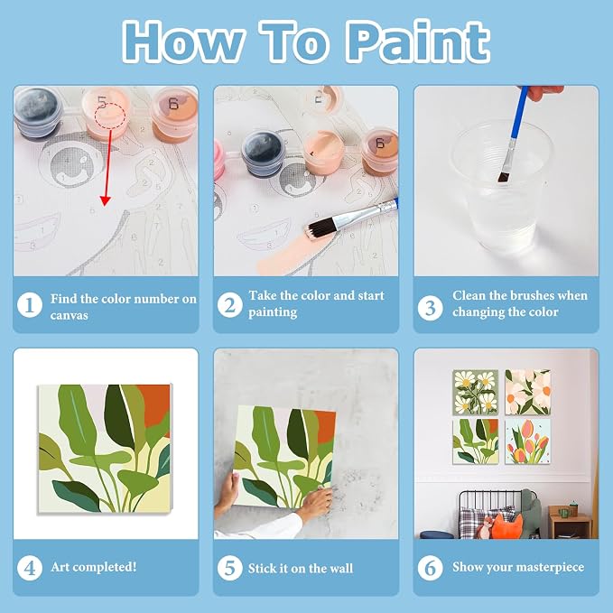 Flowers Paint by Numbers Kit for Adults, Adult Paint by Numbers Kits 8x8 in